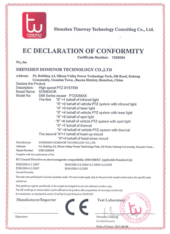 Domenor-EC Certificate of 88 Series